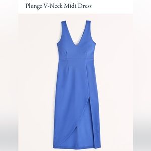 Abercrombie Plunge V Neck Midi Dress Blue, size small